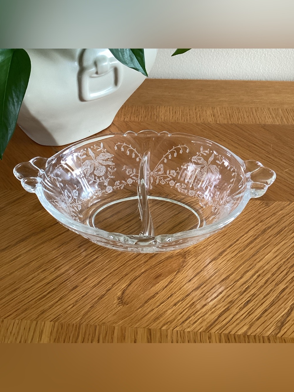 Vintage Heisey Orchid 8" Divided Oval Dressing/Nut/Candy Bowl Dish - Marked